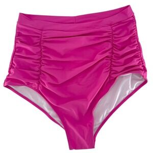 COPEAR High Waisted Ruched Swim Bottoms Women's Pink Size XL